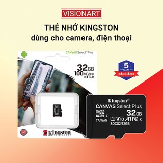 Thẻ nhớ camera, điện thoại Kingston 32GB Micro SD Canvas Select Class 10 UHS-I, tốc độ đọc 100 Mb/s - Vision Art