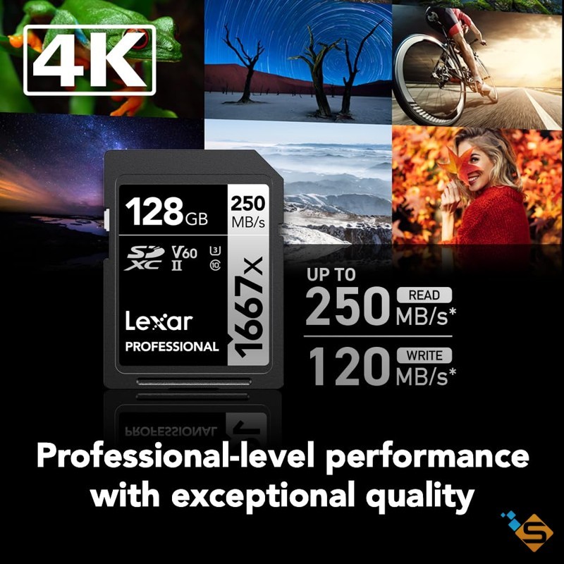 Thẻ nhớ SD Lexar® PRO 1667x SDXC 256GB 128GB 64GB UHS-II U3 V60 250/120MB/s Chuyên Máy Ảnh Máy Quay 4K - Bảo Hành 5 Năm