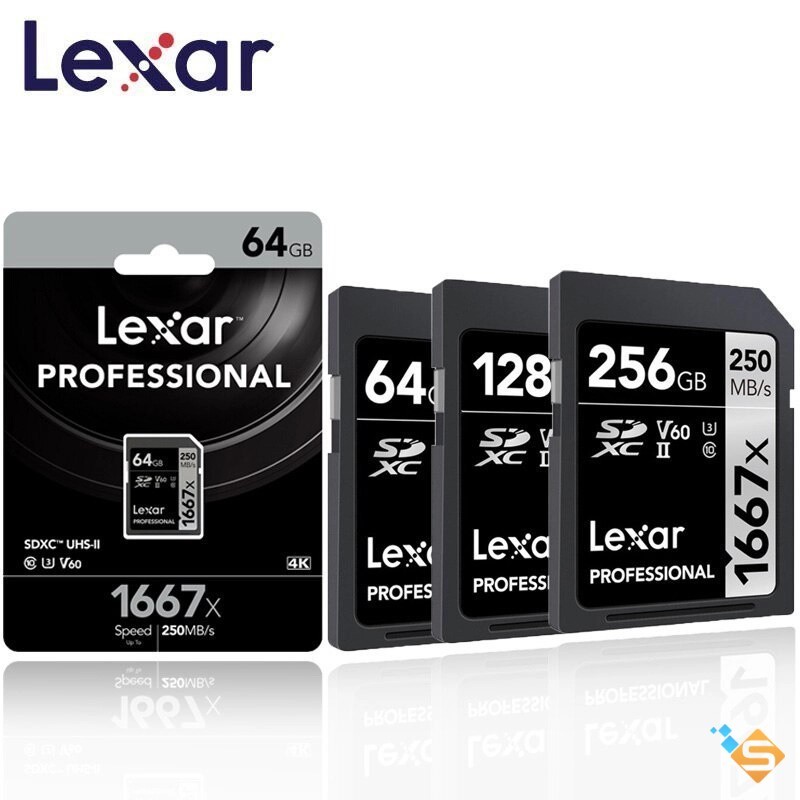 Thẻ nhớ SD Lexar® PRO 1667x SDXC 256GB 128GB 64GB UHS-II U3 V60 250/120MB/s Chuyên Máy Ảnh Máy Quay 4K - Bảo Hành 5 Năm