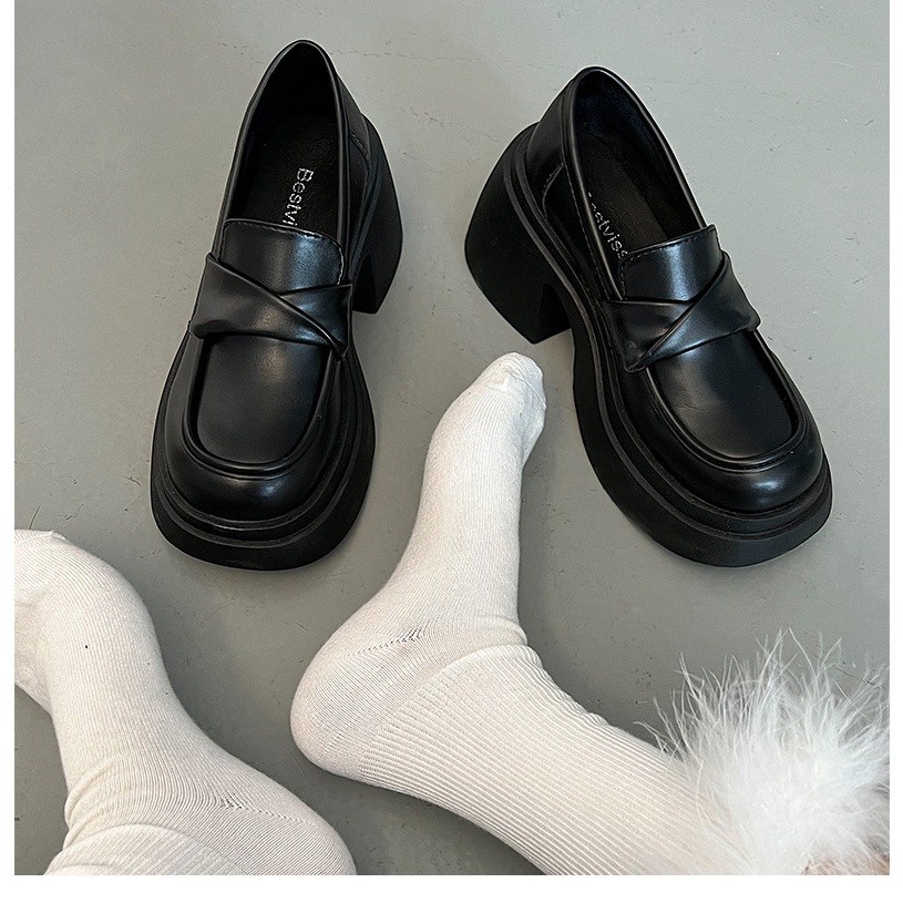 Giày nữ LOAFER CAO GÓT 7CM đế cao da mềm  Dày Tăng Chiều Cao, giày búp bê lolita Mũi Tròn Thời Trang