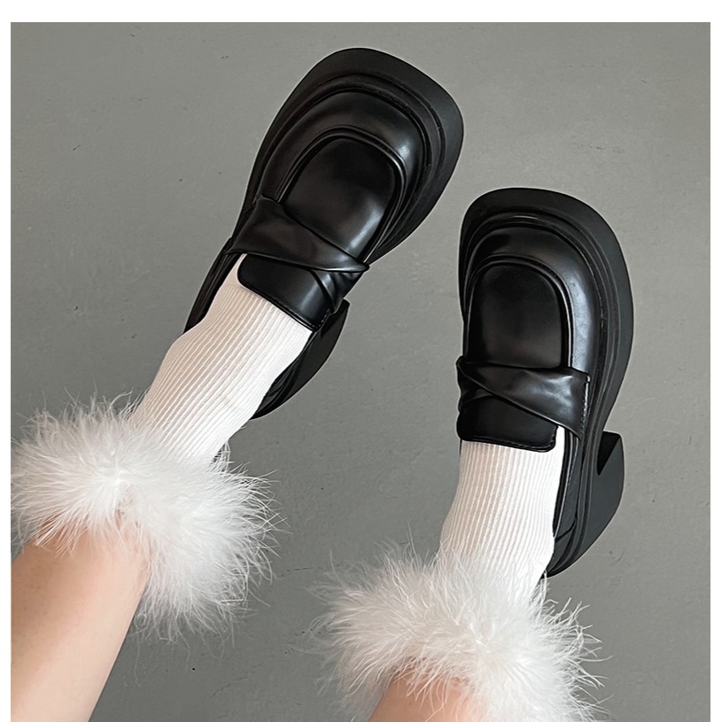Giày nữ LOAFER CAO GÓT 7CM đế cao da mềm  Dày Tăng Chiều Cao, giày búp bê lolita Mũi Tròn Thời Trang