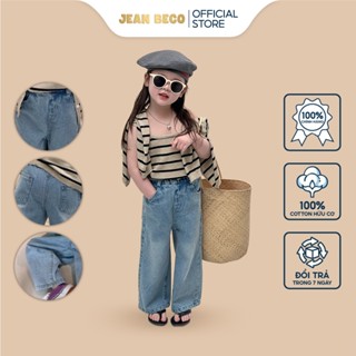 Quần jeans cho bé gái JEANBECO, quần jean bò dáng suông dài màu xanh nhạt phong cách Hàn Quốc - QD03