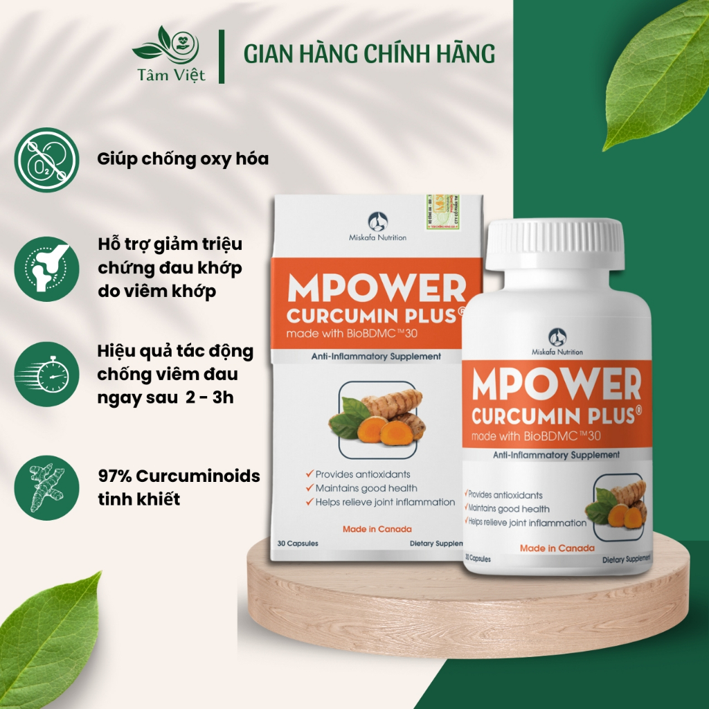 Viên Nghệ Mpower Curcumin Plus hỗ trợ kháng viêm, giúp chống oxy hóa hiệu quả cao, Lọ 30 viên