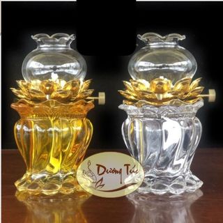 Đèn dầu thờ cúng sóng nước cách điệu thủy tinh chuôi mạ vàng - Cao 15cm nhiều màu (033)