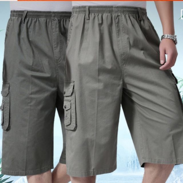 Quần short túi hộp nam trung niên si lửng chất kaki lưng thun co giãn from rộng thoải mái