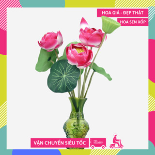 Hoa giả trang trí decor, bụi hoa sen hồng trưng bày, đặt bàn thờ đẹp loại xịn - Dài 50cm