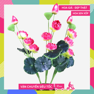 Hoa giả trang trí, cành hoa Sen giả siêu đẹp - Dài 85cm - Loại xịn