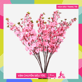 Hoa giả đẹp, cành hoa Đào giả trang trí, decor loại đẹp dày dặn - Dài 95cm