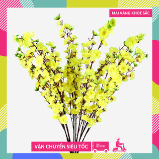 Hoa giả đẹp, cành hoa Mai giả trang trí, decor loại đẹp dày dặn - Dài 95cm