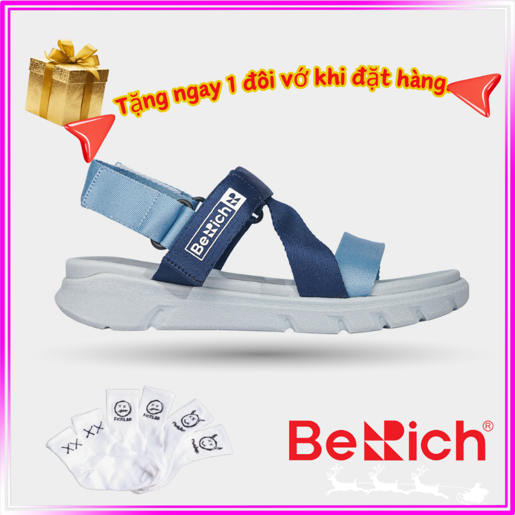 Giày Sandal BeRich Nam nữ TL002 quai chéo,Màu:Xanh phối,đế Phylon cao 3cm, êm nhẹ,sử dụng xé dán tiện lợi.