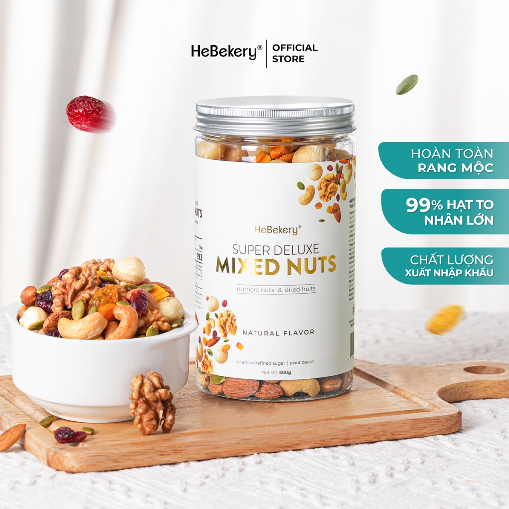  Mix Nuts 8 Loại Hạt Không Yến Mạch - Hũ 300g   500g - Hạt Ngũ Cốc Dinh Dưỡng Cho Mẹ Bầu Ăn Kiêng HEBEKERY by HEBE 