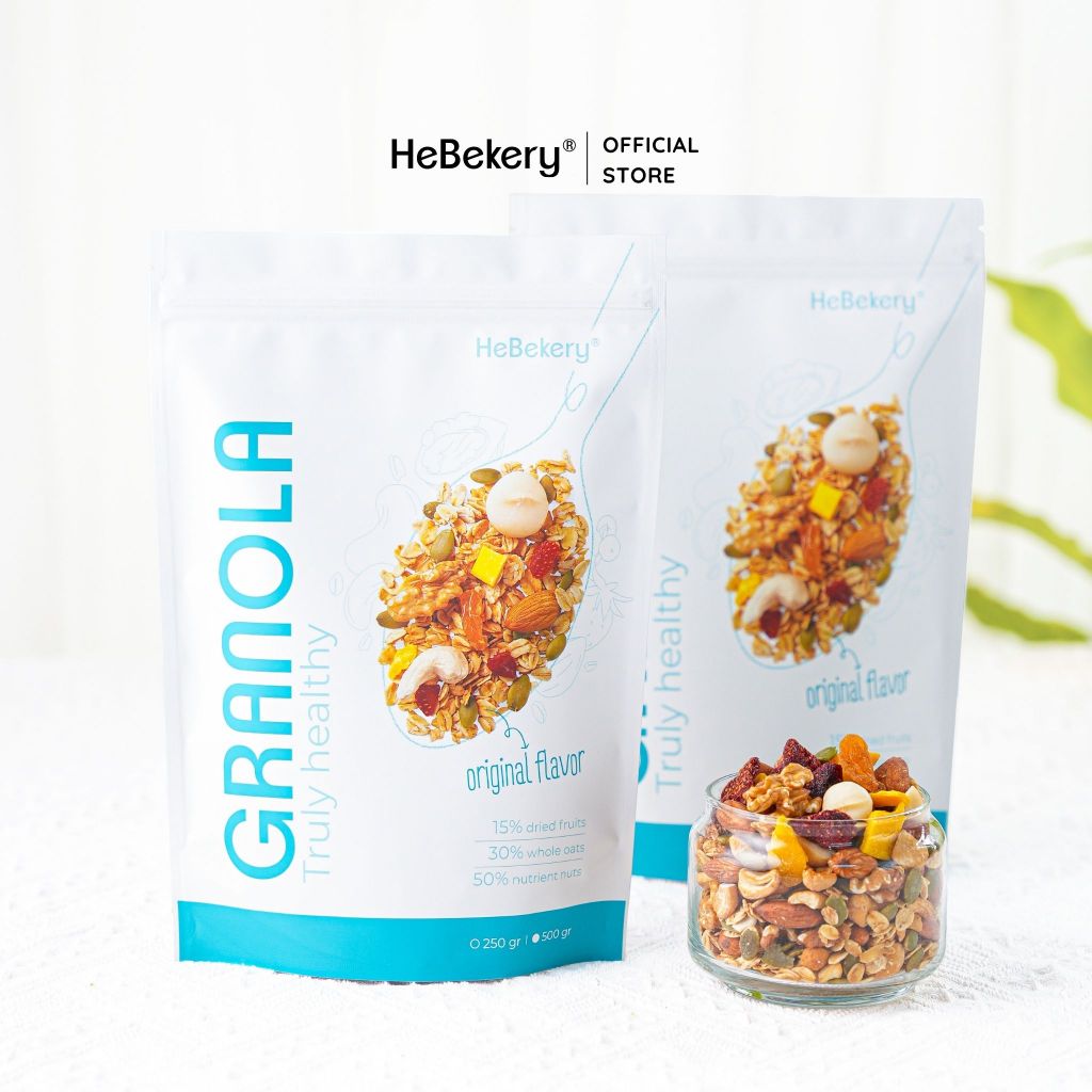 Combo 2 Túi 500gr Granola Truly Healthy Vị Truyền Thống, Cacao, Matcha - Ngũ Cốc Nhiều Hạt Dinh Dưỡng HEBEKERY by HEBE