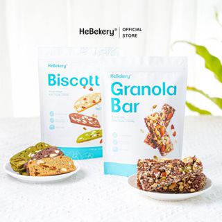 Combo 250gr Bánh Ăn Vặt Biscotti Nguyên Cám Không Đường + 200gr Thanh Ngũ Cốc Gạo Lứt Ăn Kiêng HEBEKERY by HEBE