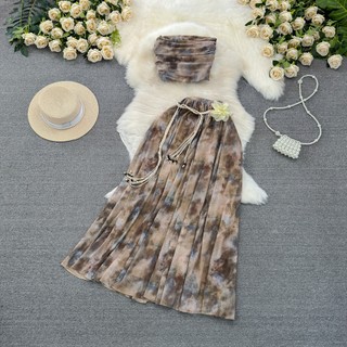 #4543 Set thời trang nữ Quảng Châu đi biển gồm áo quây + chân váy màu loang siêu xinh