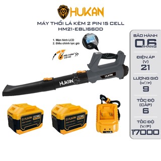 Máy thổi lá pin mini HUKAN EBL1660D, 6 tốc độ gió, Tốc độ 17000 vòng/phút