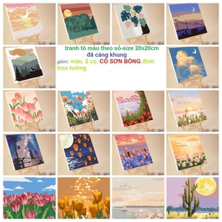 Tranh số hóa 20 x 20 cm - Có SƠN BÓNG- đã căng khung-,có 2 đinh 3 chân-Tranh sơn dầu số hóa, tranh tô theo số