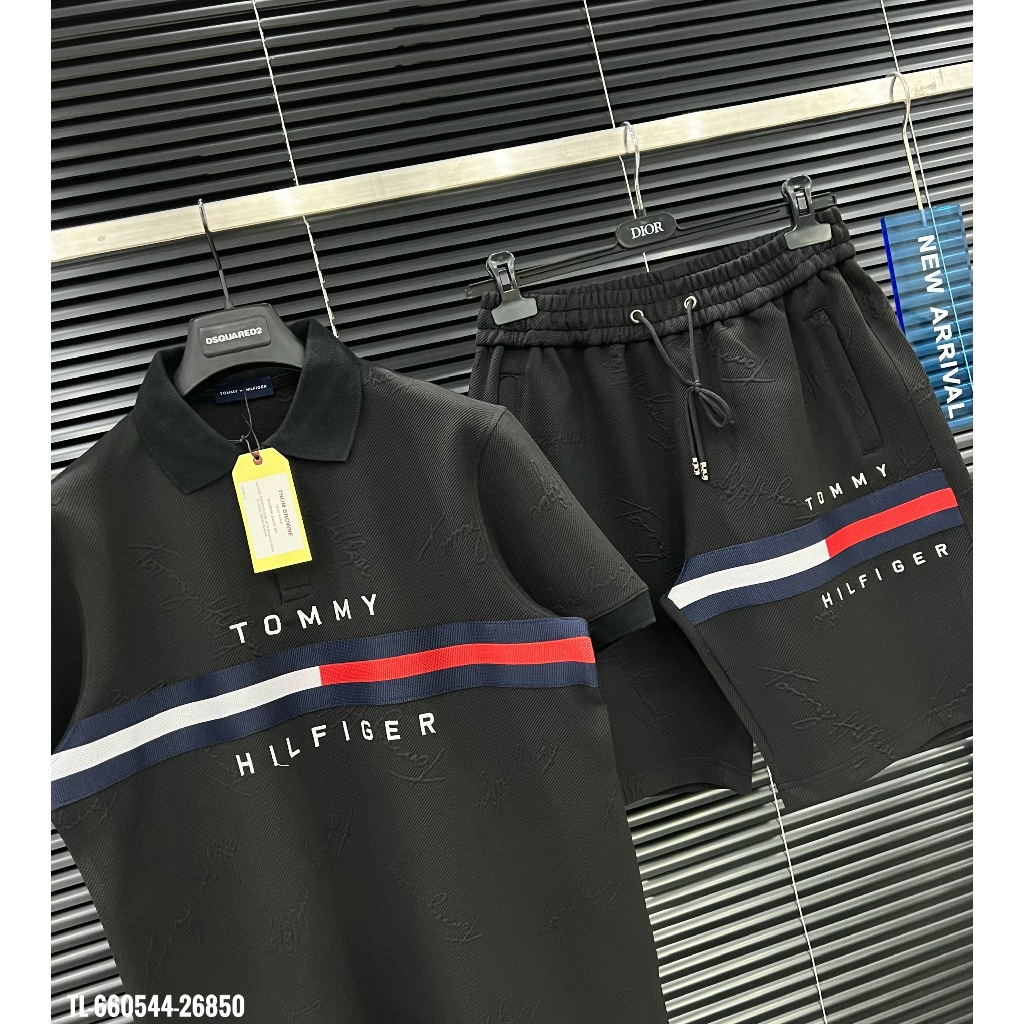 🔥Hot🔥Bộ Tommy Hilfiger vân nổi áo polo thiết kế hot trend Nam nữ New 2024