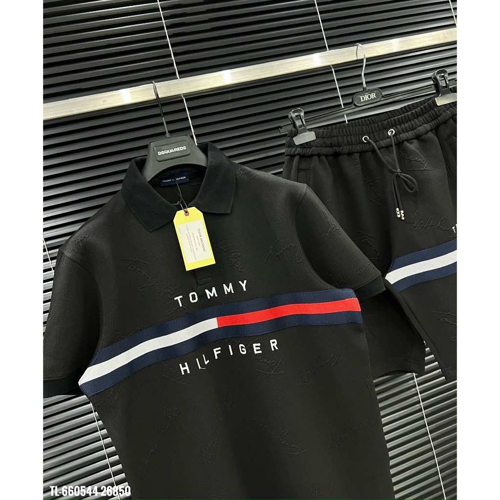 🔥Hot🔥Bộ Tommy Hilfiger vân nổi áo polo thiết kế hot trend Nam nữ New 2024