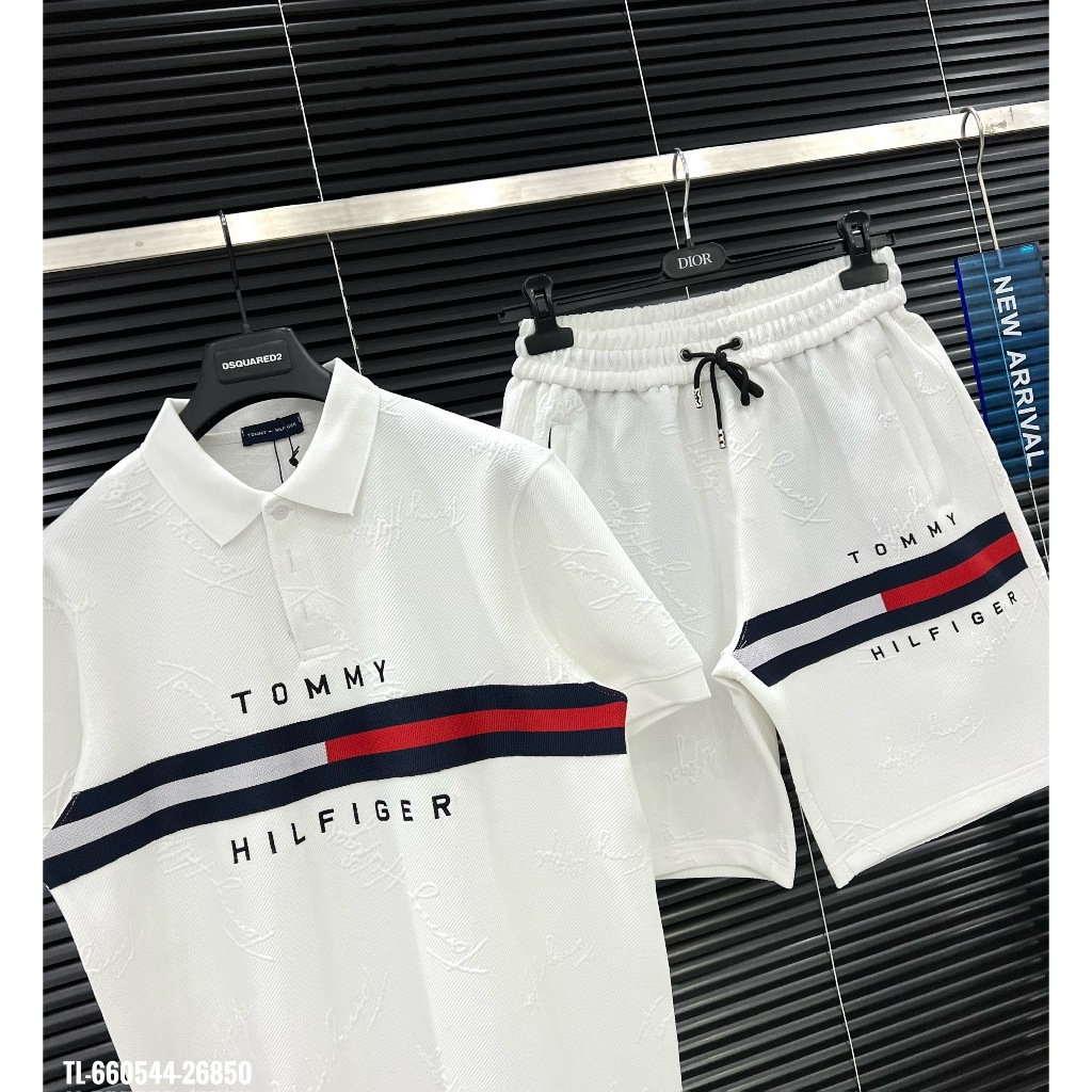 🔥Hot🔥Bộ Tommy Hilfiger vân nổi áo polo thiết kế hot trend Nam nữ New 2024