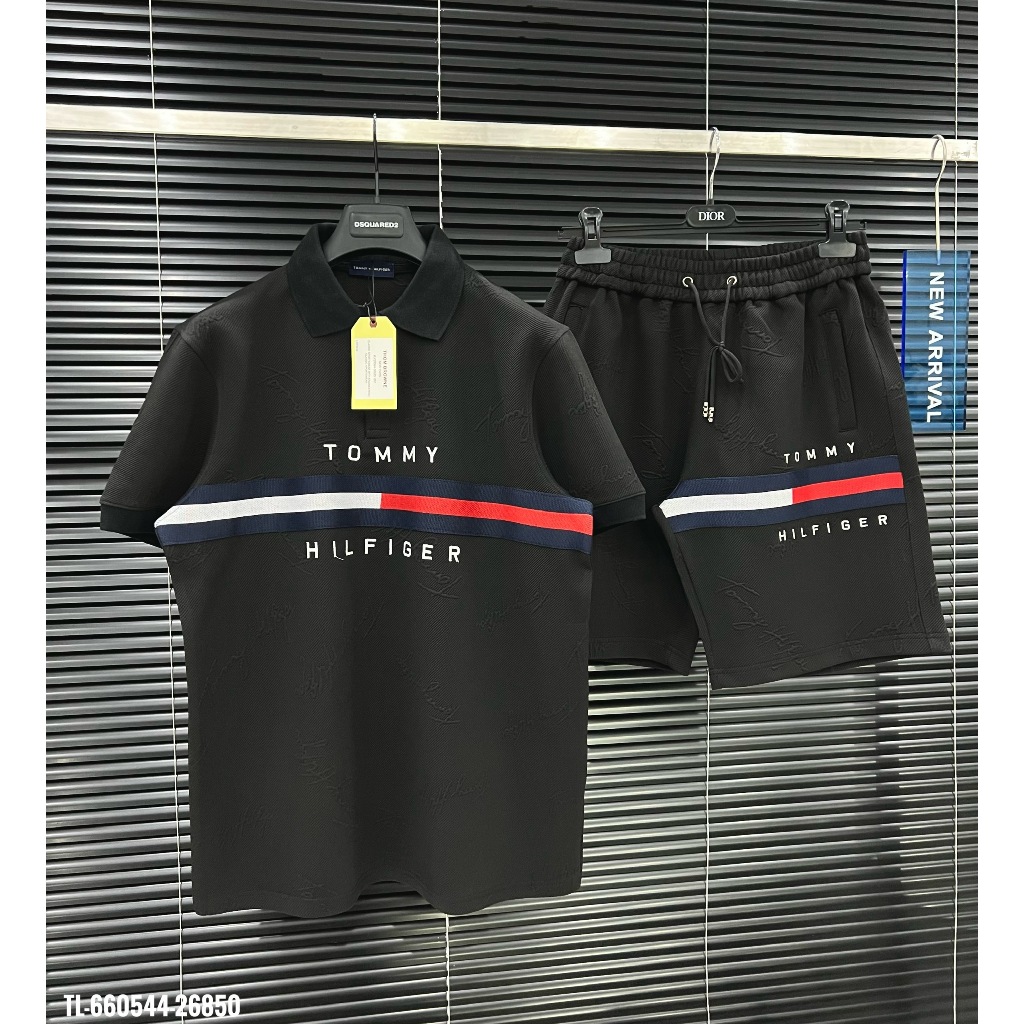 🔥Hot🔥Bộ Tommy Hilfiger vân nổi áo polo thiết kế hot trend Nam nữ New 2024