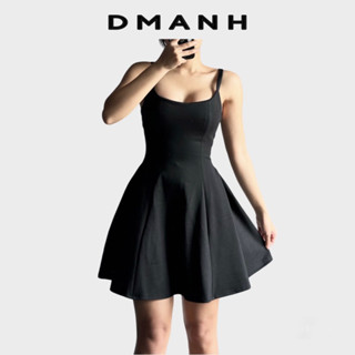 Dmanh - D6 Váy Đầm Xoè xếp ly 2 dây bản to ngắn chiết eo tạo bồng hack hông màu đen siêu dày mềm mịn