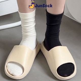 Tất nữ cổ cao JunSock vớ trơn basic màu trắng, đen dễ thương chất thun mềm mịn ND41