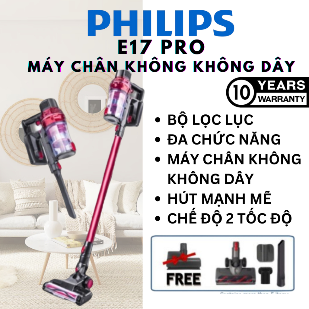 Máy hút bụi E17 Pro Công suất hút cao, máy hút bụi không dây có đầu không dây có thể sạc lạiMáy hút bụi E17 Pro Công suấ