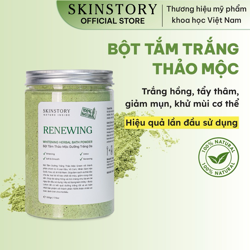 Bột tắm trắng thảo mộc, dưỡng trắng da Renewing, tắm trắng body 100% t