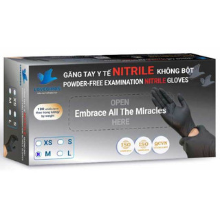 Găng tay y tế nitrile không bột màu đen - lovebirds - dày