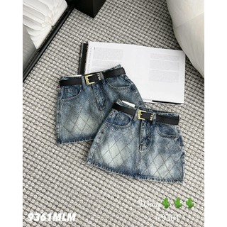 Chân váy ngắn jean, denim, bò đính đá bling bling ô trám kèm đai Miu QCCC LuciK Shop 9361 CV0059
