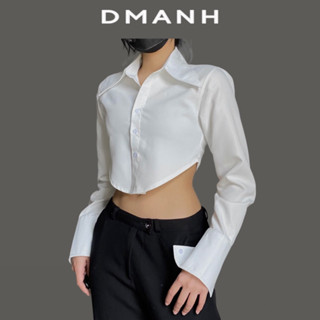 Dmanh - A2 Áo sơ mi croptop Cổ Dài trắng vạt chéo V cut khoét eo dài tay dài thời trang hiện đạ