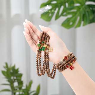 Vòng Trầm 108 Mix Cỏ 4 Lá Và Túi Bạch Ngọc - Mộc Hương Rừng