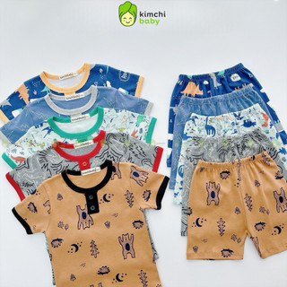 Đồ Bộ Cộc Tay Cho Bé Trai, Bé Gái KIMCHIBABY Vải Cotton Borip Mềm Mịn Hoạ Tiết Cá Heo, Bộ Quần Áo Cộc Tay Cho Bé KC304