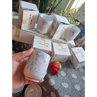 Bộ 5 ly trà sứ Gốm sứ Nhật fullbox vẽ hoa diên vỹ
