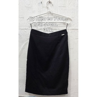 Chân váy hiệu eo 70cm, dài 59cm.