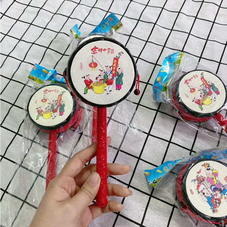 Đồ chơi xúc xắc trống bằng gỗ sinh động cho bé, Trống lắc cầm tay in hình đáng yêu cho bé