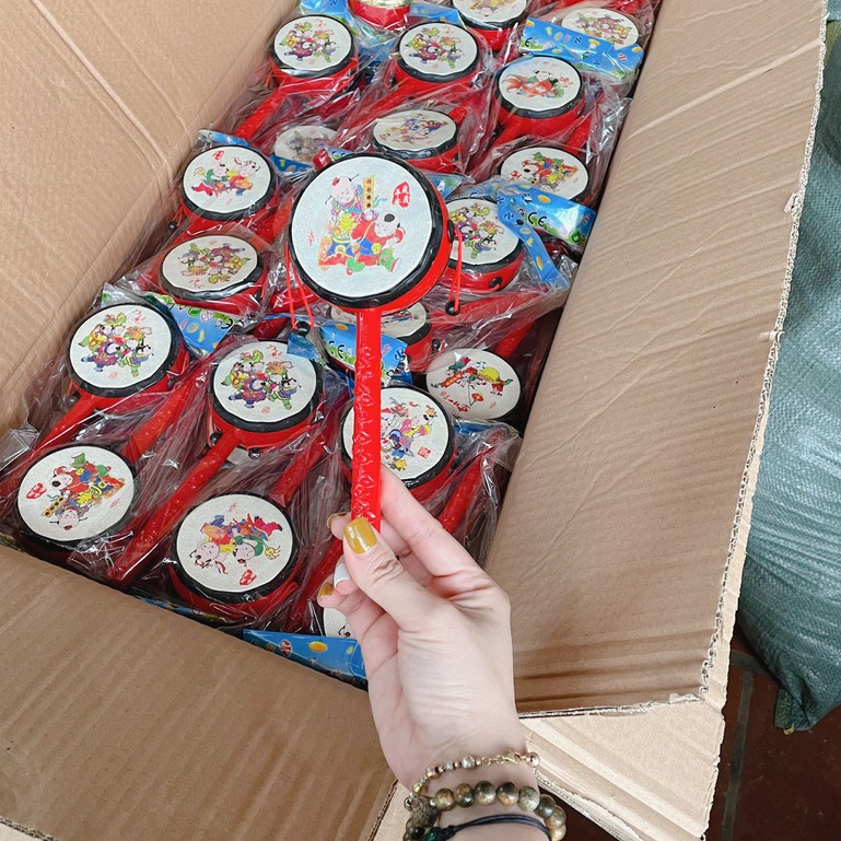 Đồ chơi xúc xắc trống bằng gỗ sinh động cho bé, Trống lắc cầm tay in hình đáng yêu cho bé