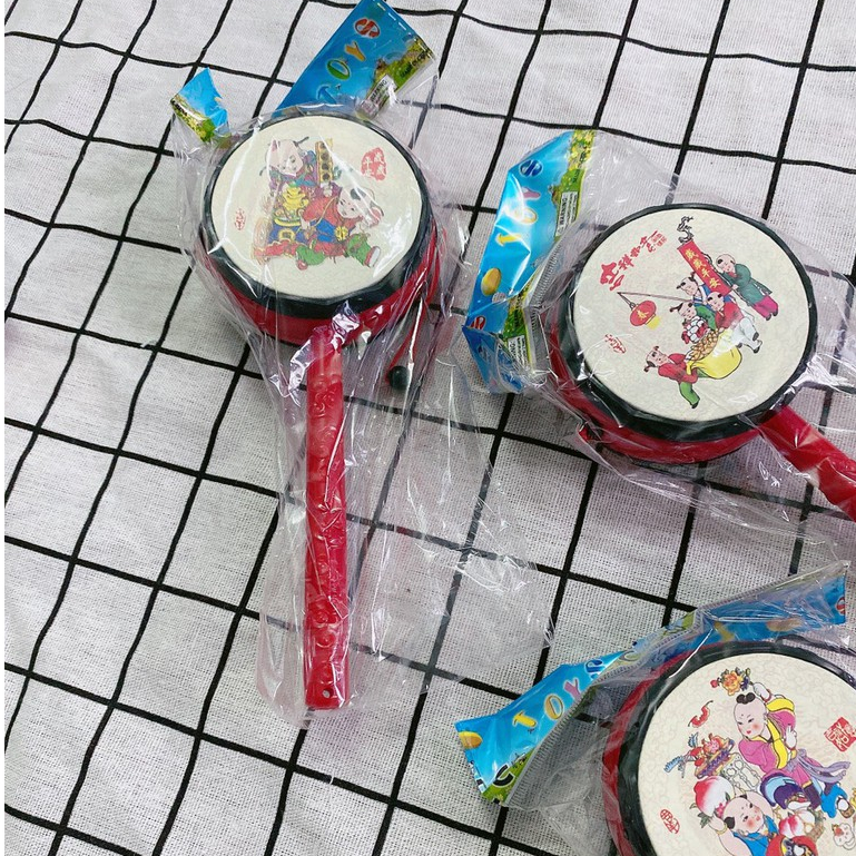 Đồ chơi xúc xắc trống bằng gỗ sinh động cho bé, Trống lắc cầm tay in hình đáng yêu cho bé