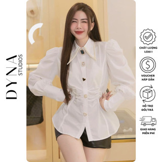 Sơ mi trắng tay dài bồng cổ đức đính ngọc 𝐀𝐒𝐇𝐘𝐋𝐄𝐘 phối cúc đá sang chảnh