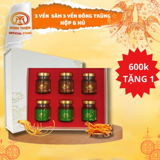 Set quà hộp 6 hủ yến chưng sẵn combo 3 hủ yến chưng đông trùng hạ thảo 3 hủ yến chưng nhân sâm minh thiện