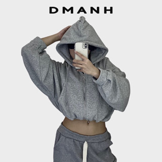  Dmanh - áo khoác croptop hoodie túi zip form oversize rộng tay bồng dáng ngắn bo chun màu trắng-đen-xám-nâu 