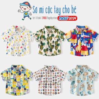 Áo sơ mi đi biển cho bé WAPYPY phong cách Hàn Quốc hoạ tiết hoạt hình chất cotton mẫu mới 2024