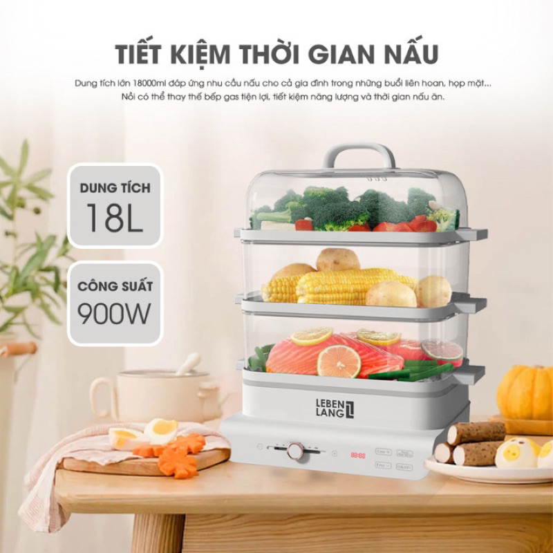 Nồi hấp điện 3 tầng LEBENLANG LBEL5031, dung tích 18L