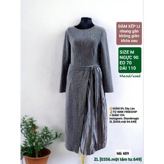 Đầm, Váy xếp li, dài qua gối, màu xám, nhung không giãn, size M, 2hand, used, 489