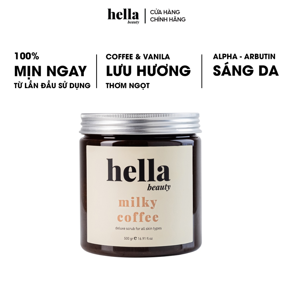 Tẩy Tế Bào Chết Body Cà Phê Hữu Cơ 500g Hella Beauty Giúp Dưỡng Trắng Da Toàn Thân, Giảm Mụn Mờ Thâm