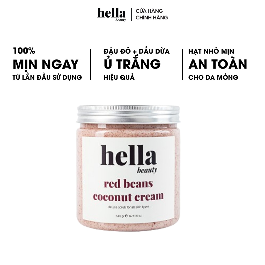 Tẩy Tế Bào Chết Body Đậu Đỏ Kem Dừa Hella Beauty 500g Hạt Nhỏ Mịn Cho Da Nhạy Cảm