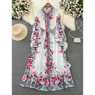 #4572 [Sẵn một số size] Đầm tay dài Quảng Châu cổ sơ mi phong cách retro kèm thắt lưng siêu xinh