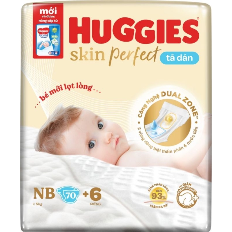 Tã dán sơ sinh Huggies Newborn NB70+6 miếng bé dưới 5kg
