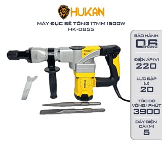 Máy đục bê tông HUKAN 0855, 17 ly, Công suất 1500W, Tặng 2 mũi đục