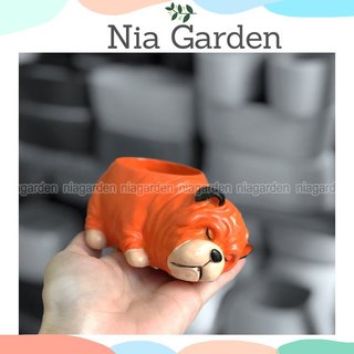 Chậu chó Bull ngủ chậu nhựa poly trồng sen đá xương rồng mini Nia Garden N4